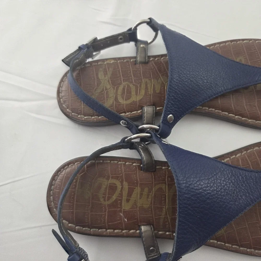 Sam Edelman Greta Sandals Womens 9 Navy Blue Leather Quiet Luxury Resort Coastal